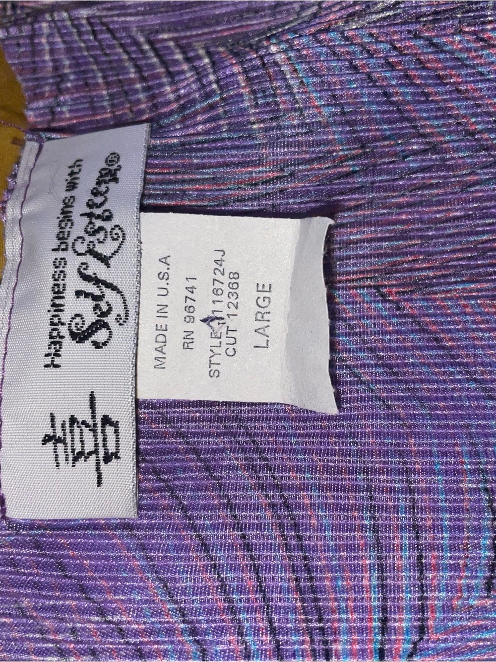 Issey Miyake inspired Self Esteem Purple Patterned V-Neck Tank Top Size Large - Picture 2 of 4